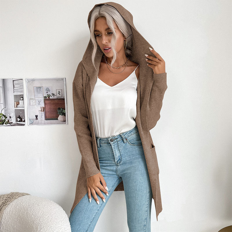 women's hooded pit knitted sweater cardigan coat