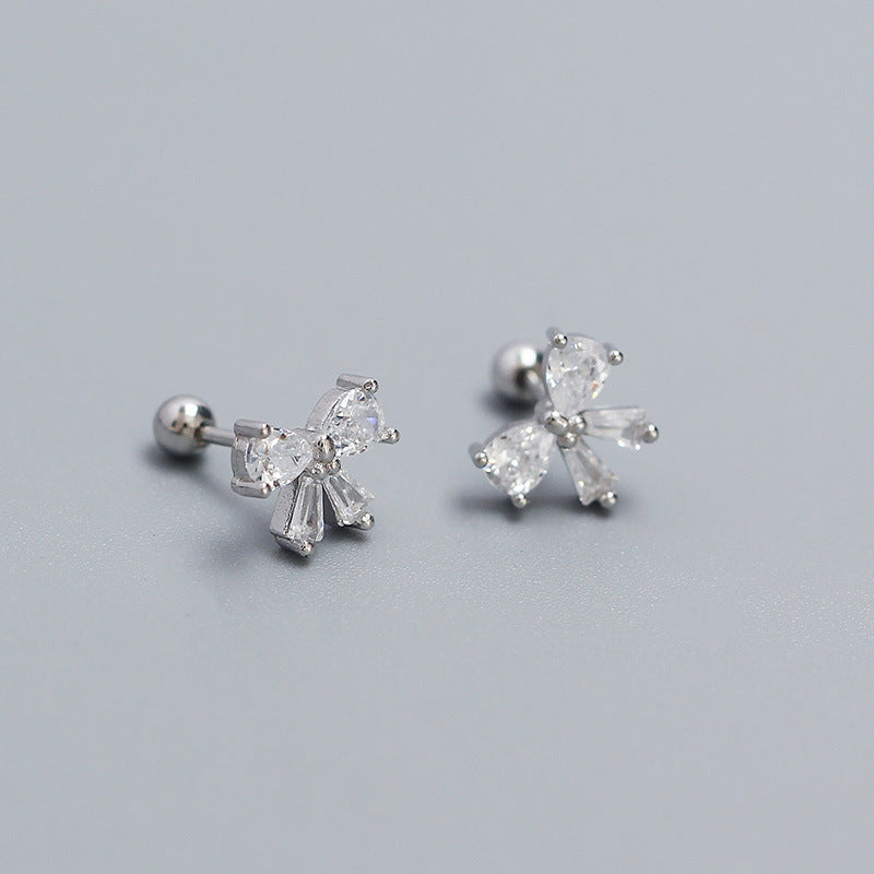 Women's 925 Silver Needle Bow Tie Shape Stud Earrings