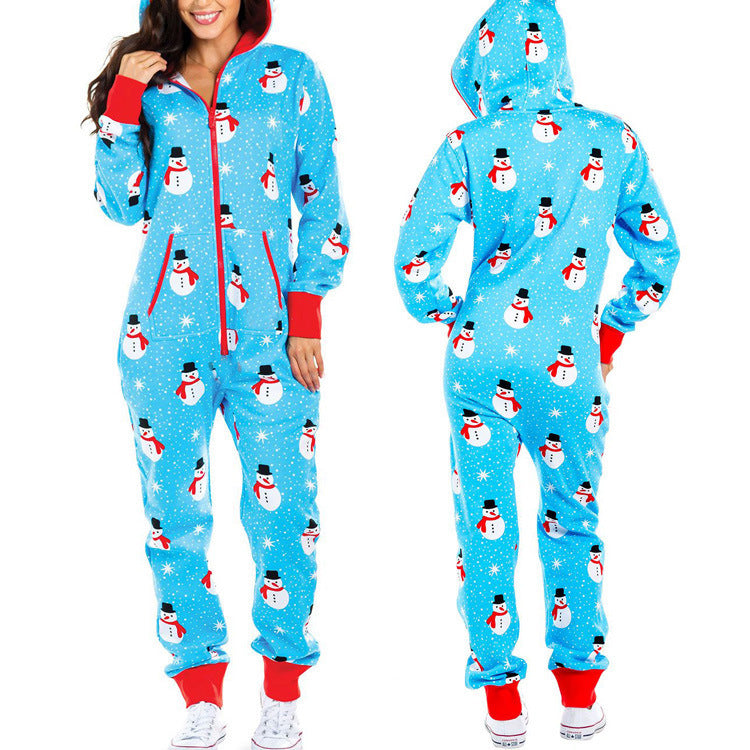 Women's elk print one-piece home wear pajamas