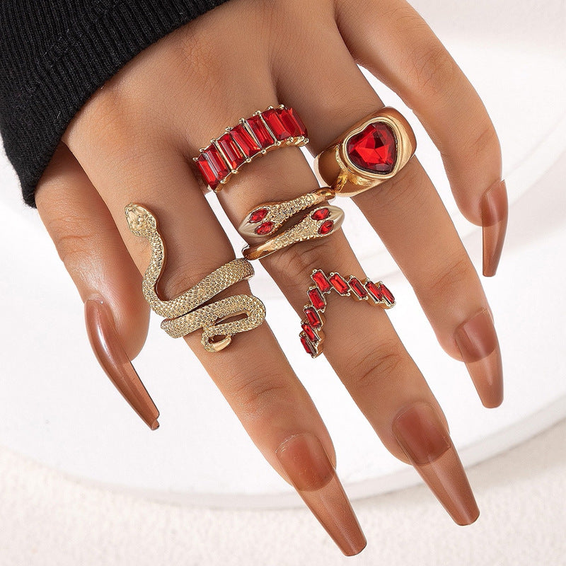 Popular jewelry ring jewelry snake-shaped love ins style five-piece ring female