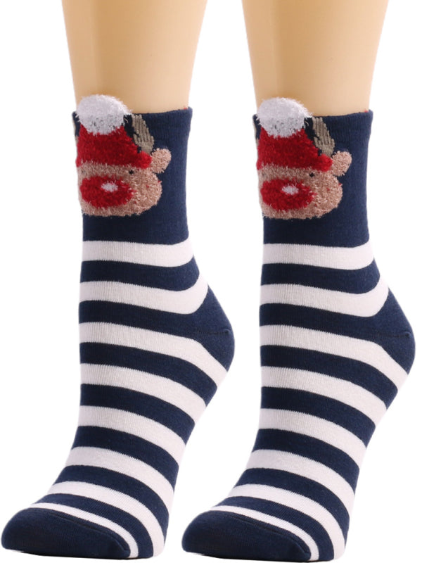 Women's Christmas Cute Cartoon Striped Socks