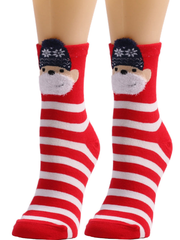 Women's Christmas Cute Cartoon Striped Socks