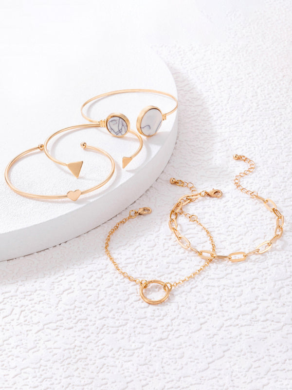 Inlaid Open Five-piece Bracelet Geometric Love Triangle Bracelet Set