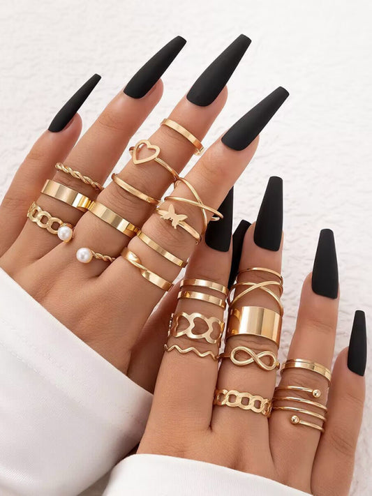 New niche design butterfly 8-character open ring set cross love pearl 23-piece ring