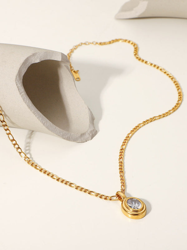 New stainless steel jewelry cubic zirconia oval pendant necklace
