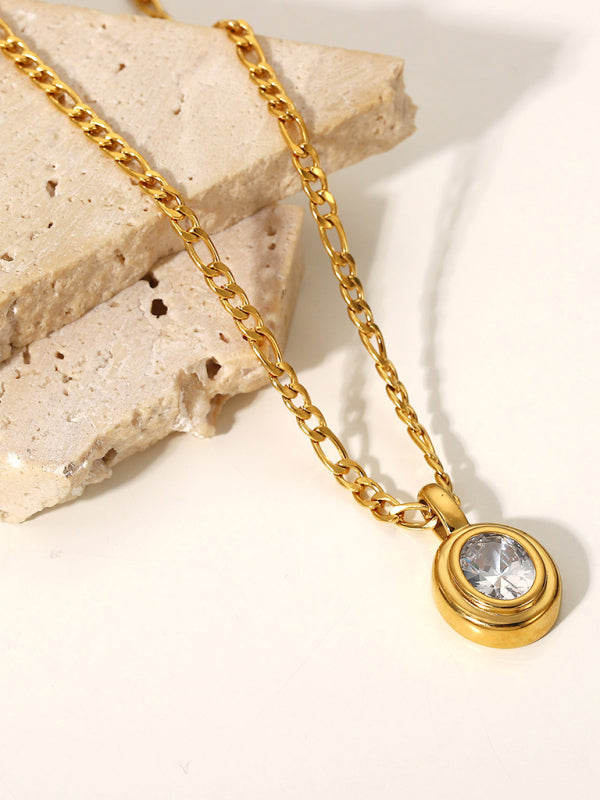 New stainless steel jewelry cubic zirconia oval pendant necklace
