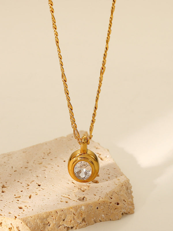 New stainless steel jewelry cubic zirconia oval pendant necklace