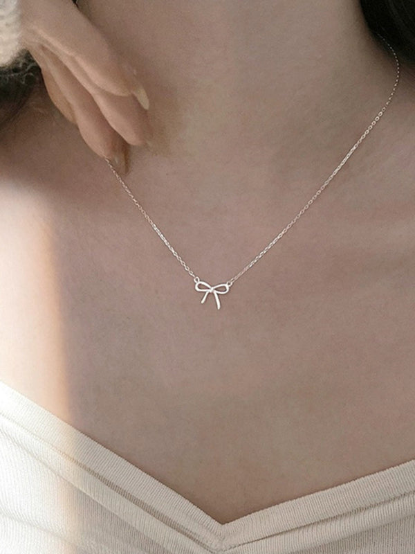 New 925 sterling silver simple and sweet clavicle bow necklace