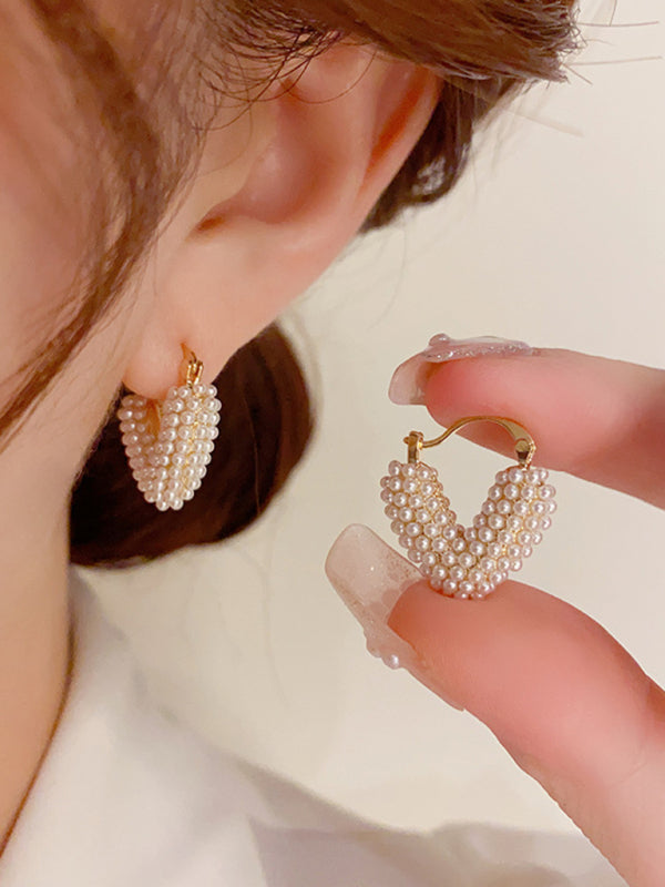 New sweet millet beads love heart sweet and cool niche design earrings