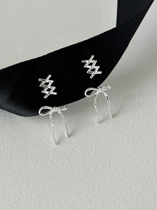 New 925 silver needle bow ribbon cute new earrings