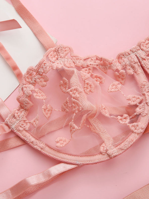 Women's Sexy Lace Mesh See-Through Sexy Lingerie Three-piece Sets