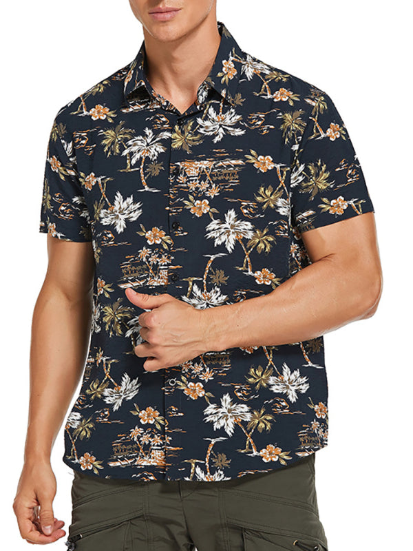 Men's Hawaiian Shirt Short Sleeves Printed Button Down Summer Beach Dress Shirts