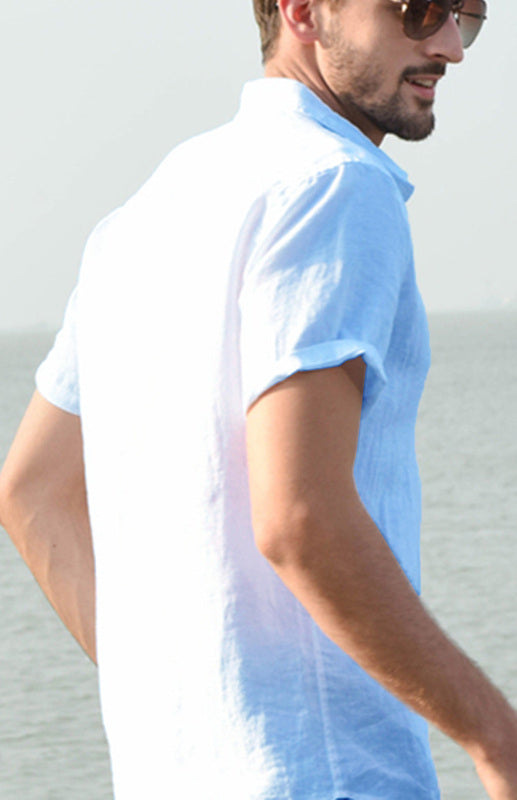 Men's Casual Linen Lapel Button Short-Sleeved Shirt