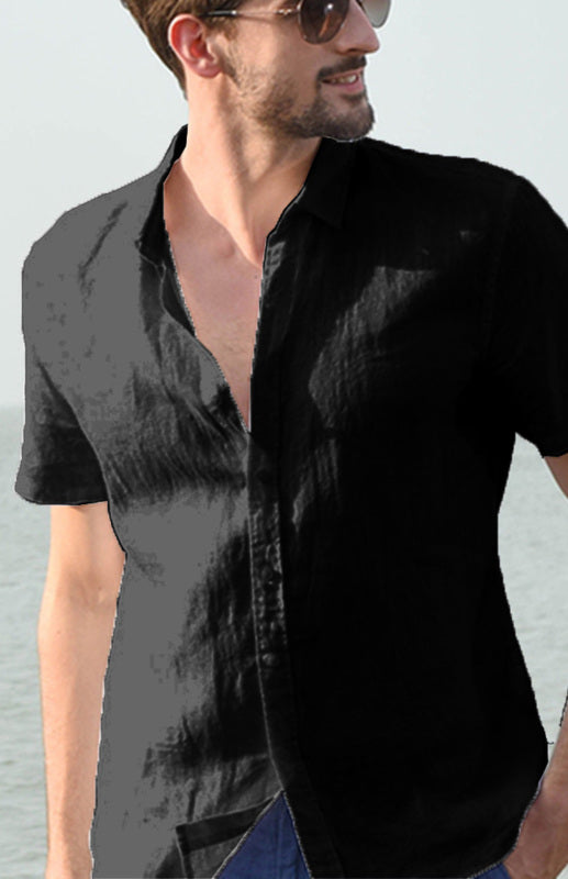 Men's Casual Linen Lapel Button Short-Sleeved Shirt