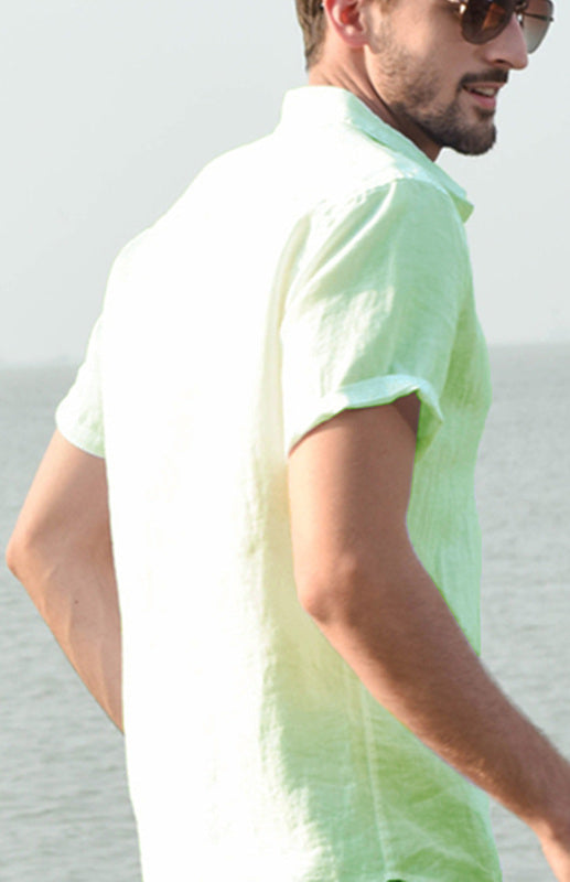 Men's Casual Linen Lapel Button Short-Sleeved Shirt