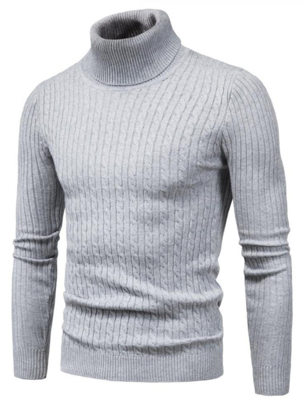 Men’s Solid Color Rolled Turtleneck Long Sleeve Rib Texture Sweater