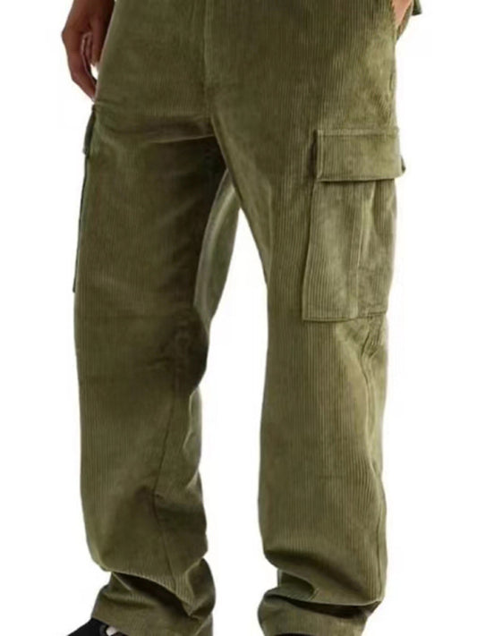 Corduroy multi-pocket straight trousers men's sweeping pants men's casual loose trousers