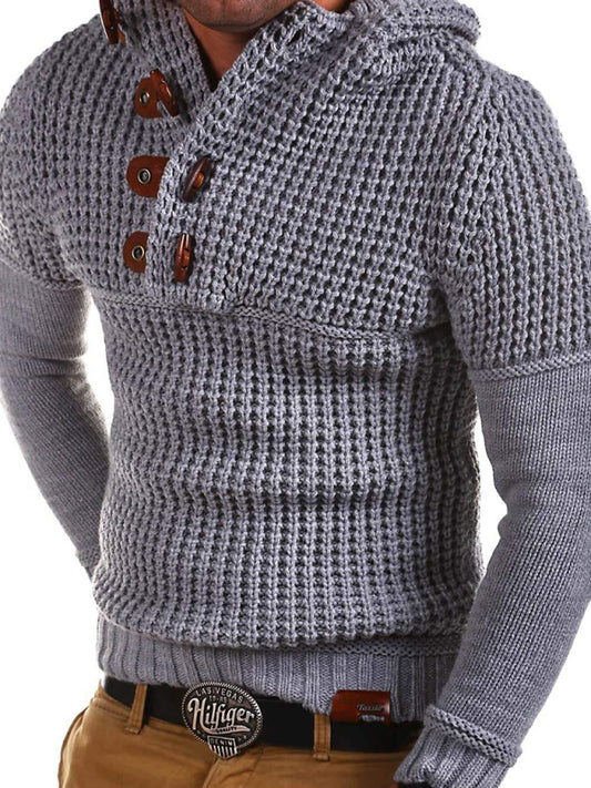 Men's Solid Color Quarter Button Horn Knit Sweater
