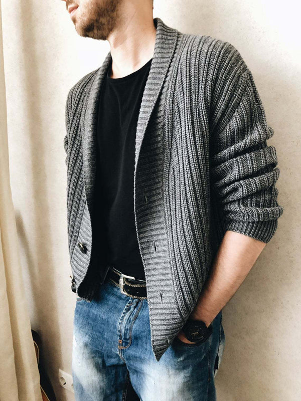 Men's Solid Color Single Breasted Casual Knit Cardigan