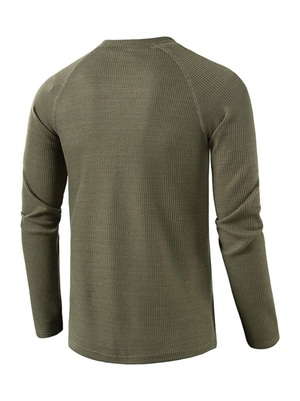 Men's Solid Color Waffle Knit Henley
