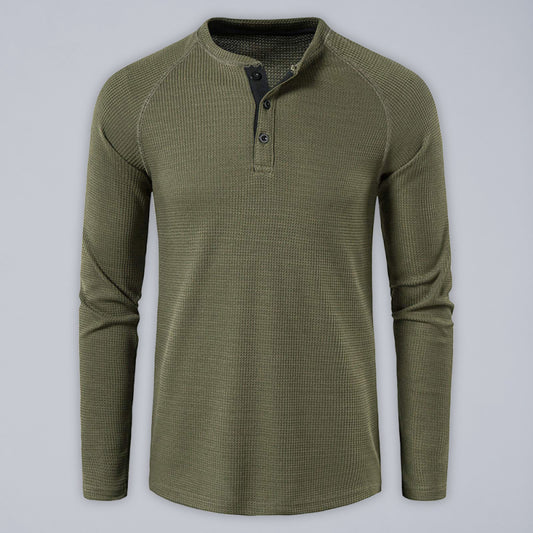 Men's Solid Color Waffle Knit Henley