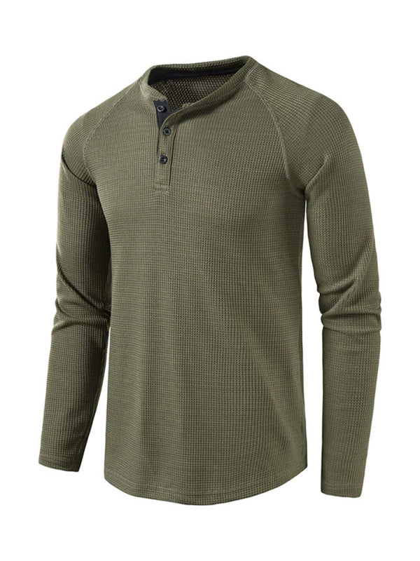Men's Solid Color Waffle Knit Henley