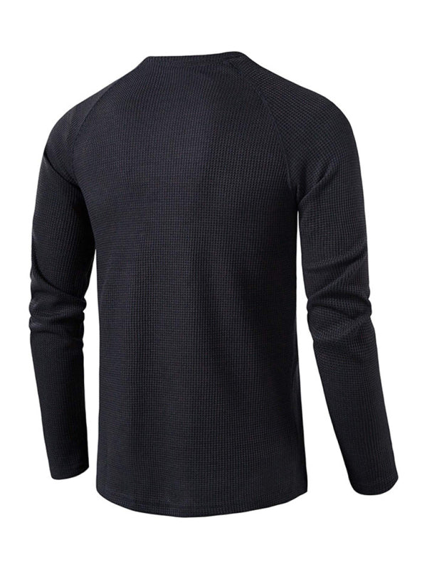 Men's Solid Color Waffle Knit Henley