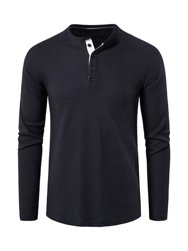 Men's Solid Color Waffle Knit Henley