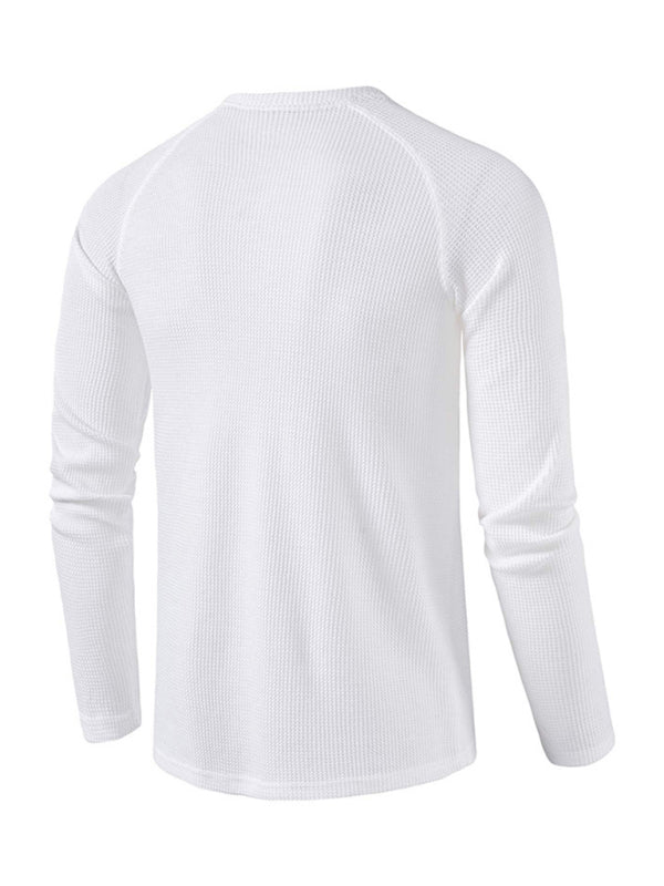 Men's Solid Color Waffle Knit Henley