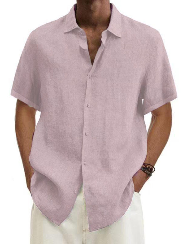 Men's Woven Cotton Linen Casual Short Sleeve Shirt