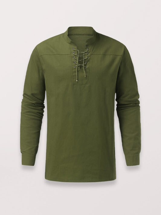 Men's Solid Color Long Sleeve Lace-up Rib Sweater