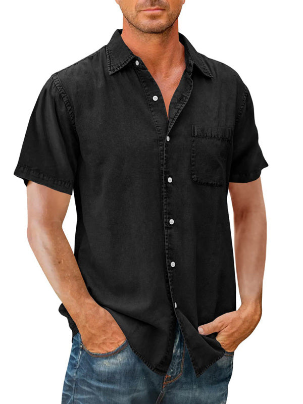 Men's Denim Short Sleeve Button-down Shirt
