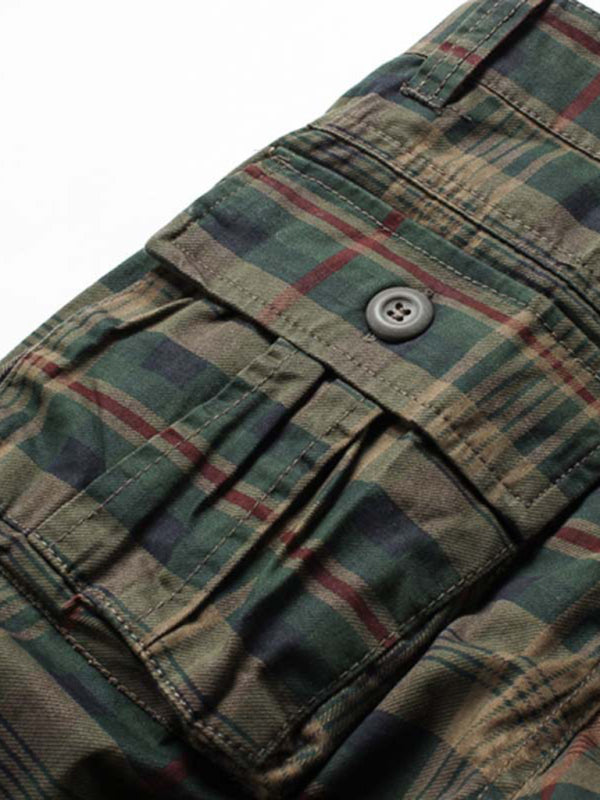 Men's Plaid Print Without Belt Cargo Shorts