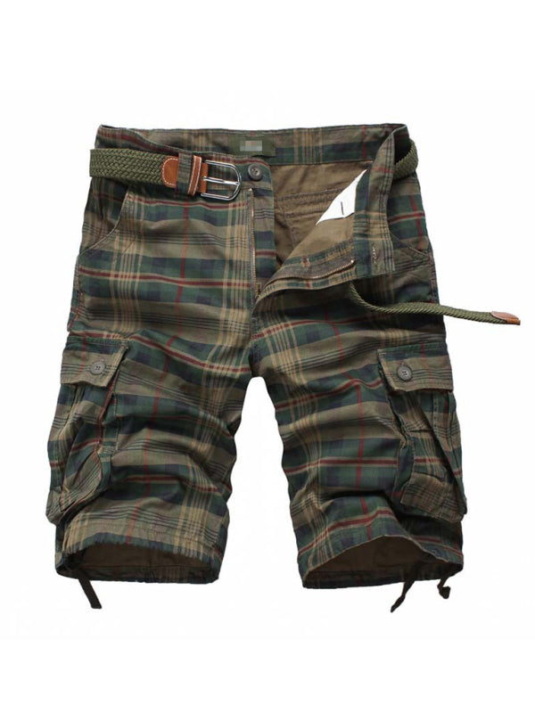 Men's Plaid Print Without Belt Cargo Shorts
