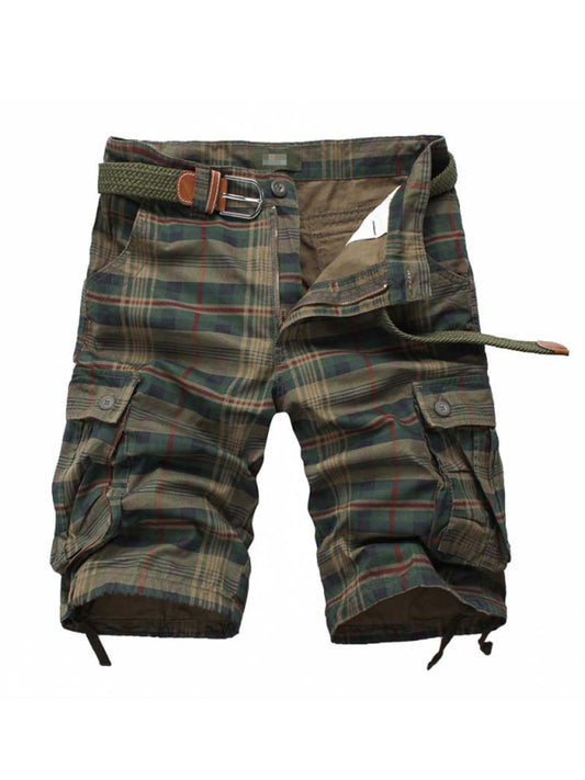 Men's Plaid Print Without Belt Cargo Shorts
