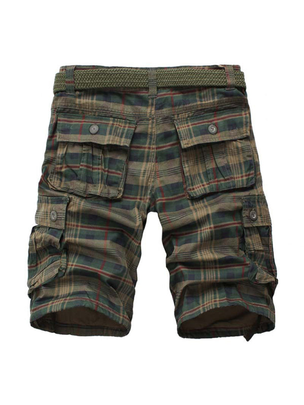 Men's Plaid Print Without Belt Cargo Shorts