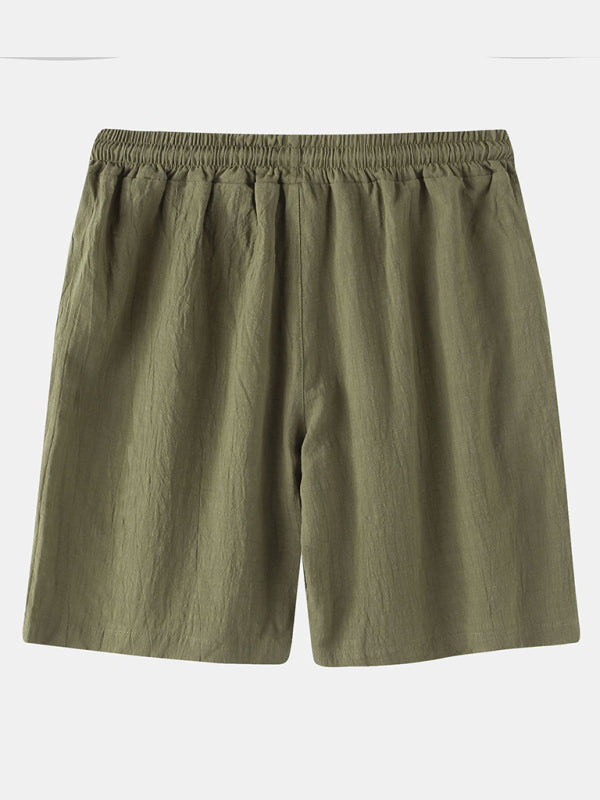 Men's Solid Color Linen And Cotton Blend Shorts