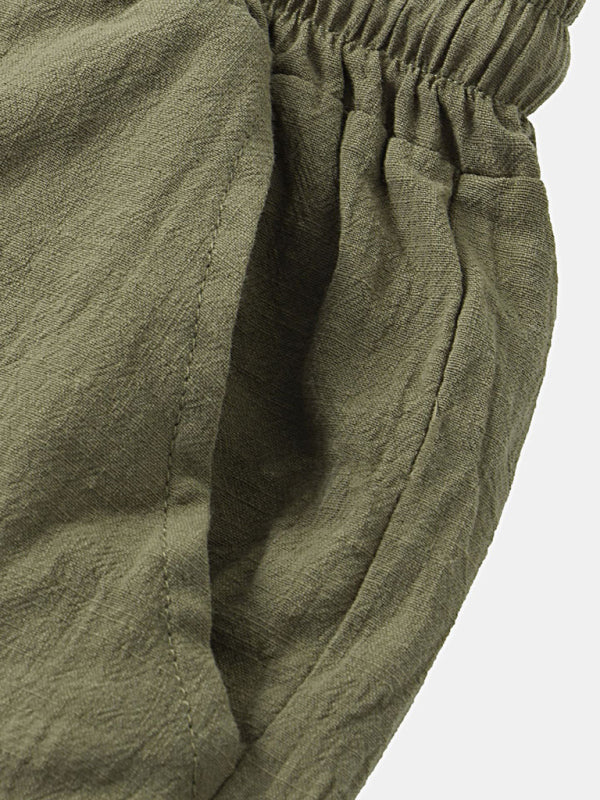 Men's Solid Color Linen And Cotton Blend Shorts