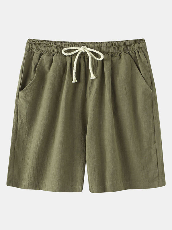 Men's Solid Color Linen And Cotton Blend Shorts