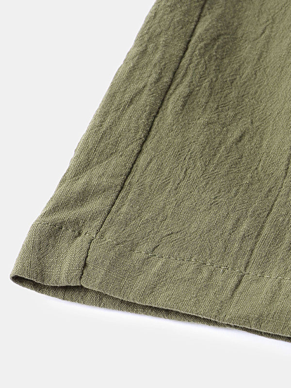 Men's Solid Color Linen And Cotton Blend Shorts