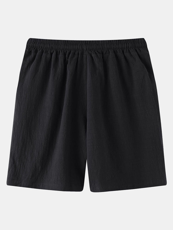 Men's Solid Color Linen And Cotton Blend Shorts