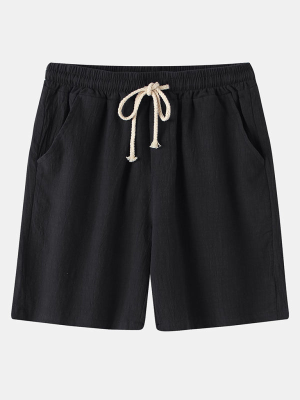 Men's Solid Color Linen And Cotton Blend Shorts