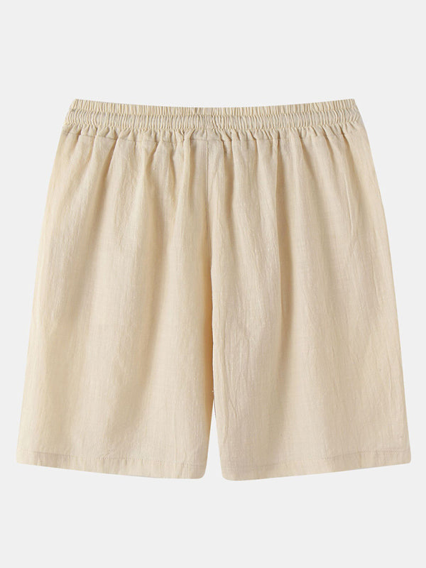 Men's Solid Color Linen And Cotton Blend Shorts