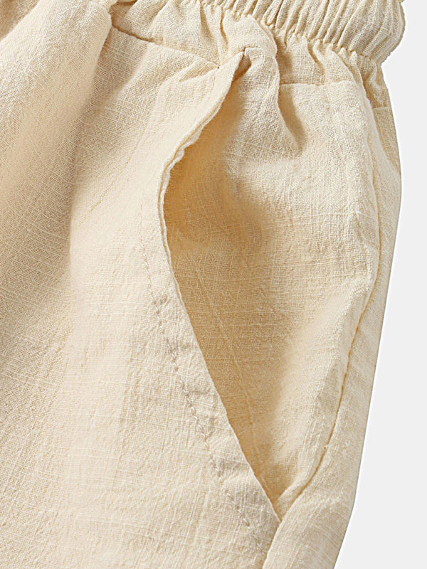 Men's Solid Color Linen And Cotton Blend Shorts