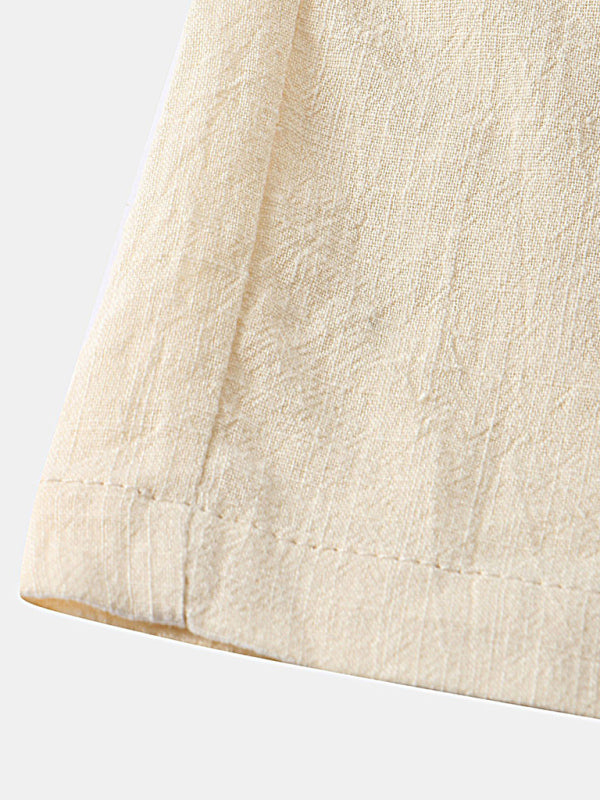 Men's Solid Color Linen And Cotton Blend Shorts