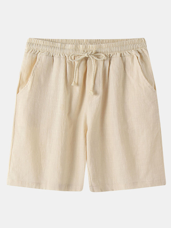 Men's Solid Color Linen And Cotton Blend Shorts