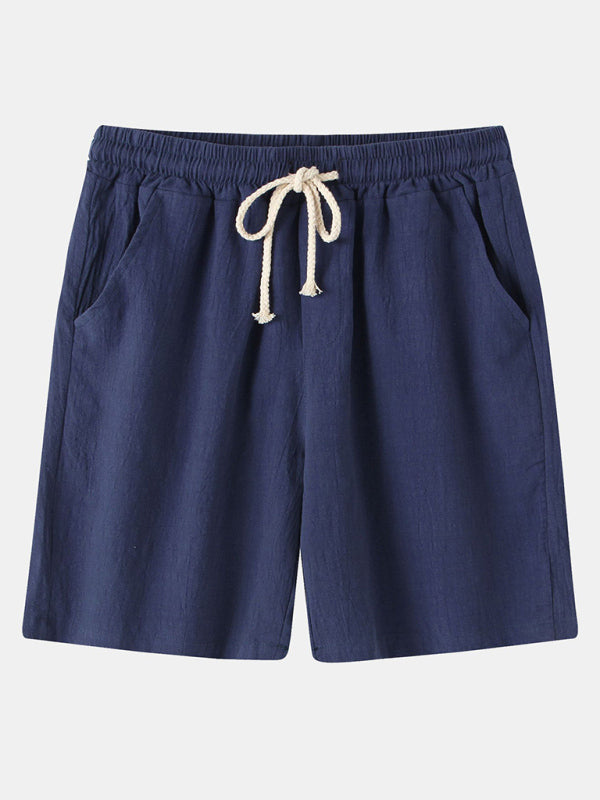 Men's Solid Color Linen And Cotton Blend Shorts