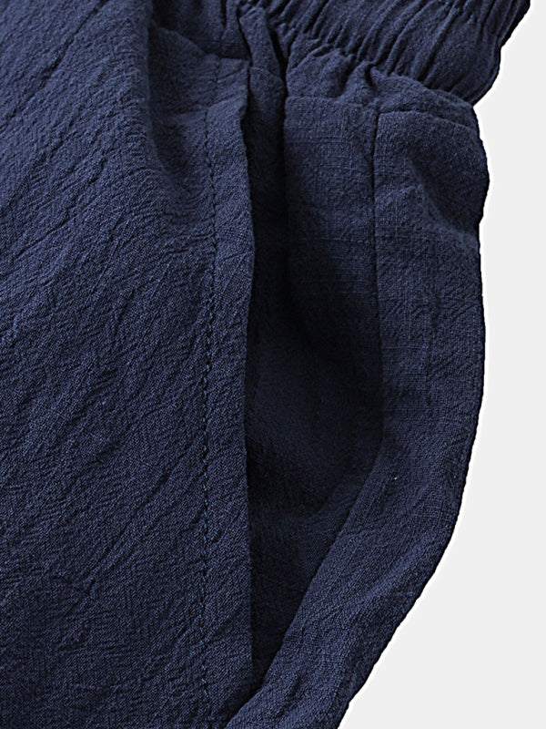 Men's Solid Color Linen And Cotton Blend Shorts