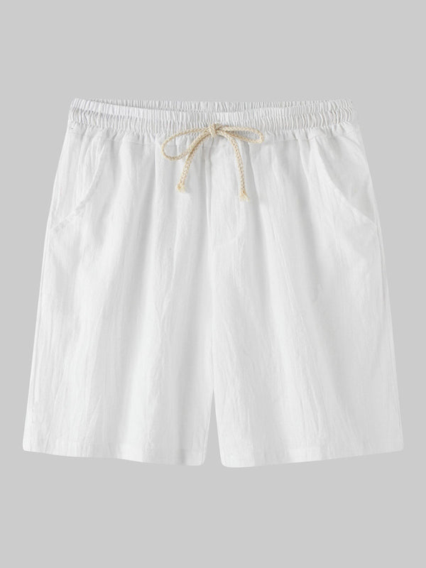 Men's Solid Color Linen And Cotton Blend Shorts