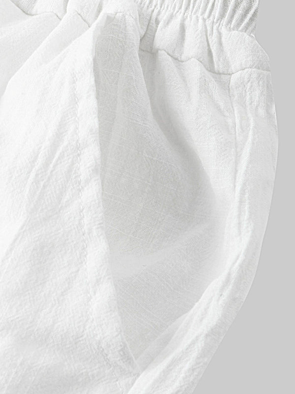 Men's Solid Color Linen And Cotton Blend Shorts